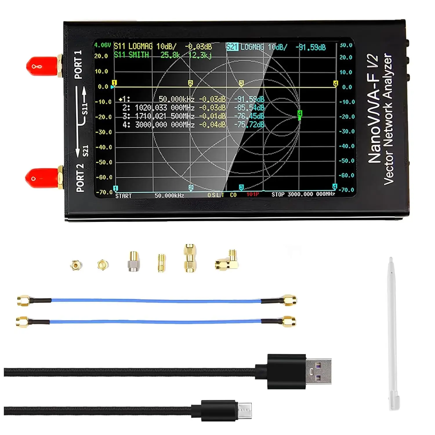 

NanoVNA-F V2 Vector Network Analyzer 4.3" 50kHz-3GHz HF VHF UHF VNA Antenna Analyzer 5000mA-hNanoVNA Antenna Analyzer