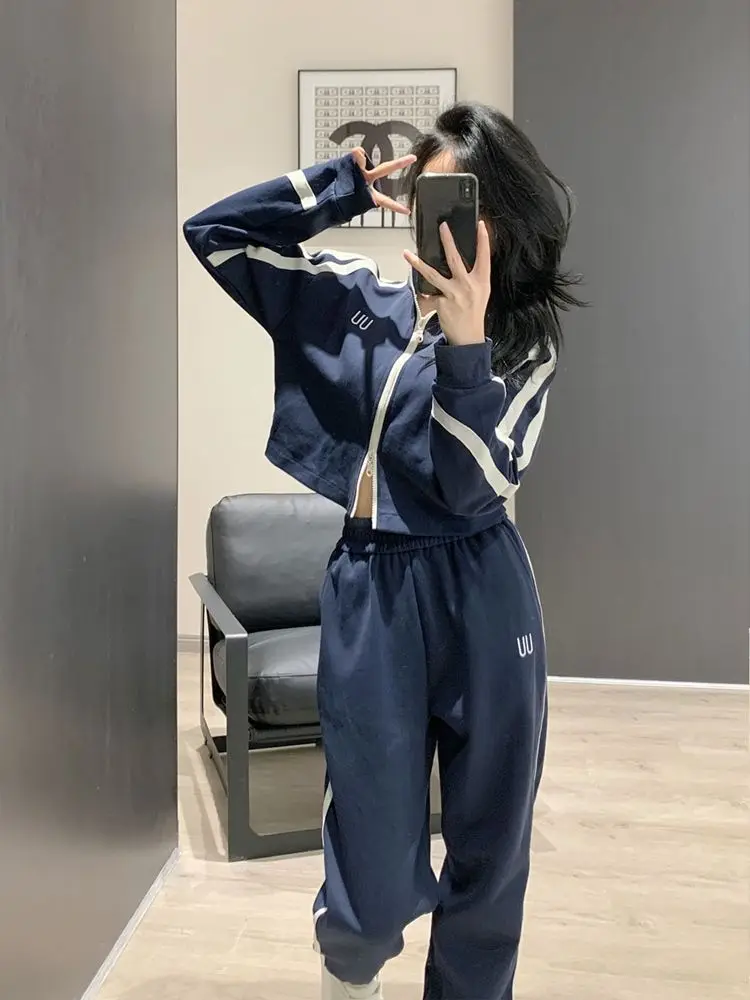 Spring Autumn Women Jacket Two Piece Set Female Sports Suit Casual Oversized Coat Zipper Sweatshirts and Trouser Tracksuits