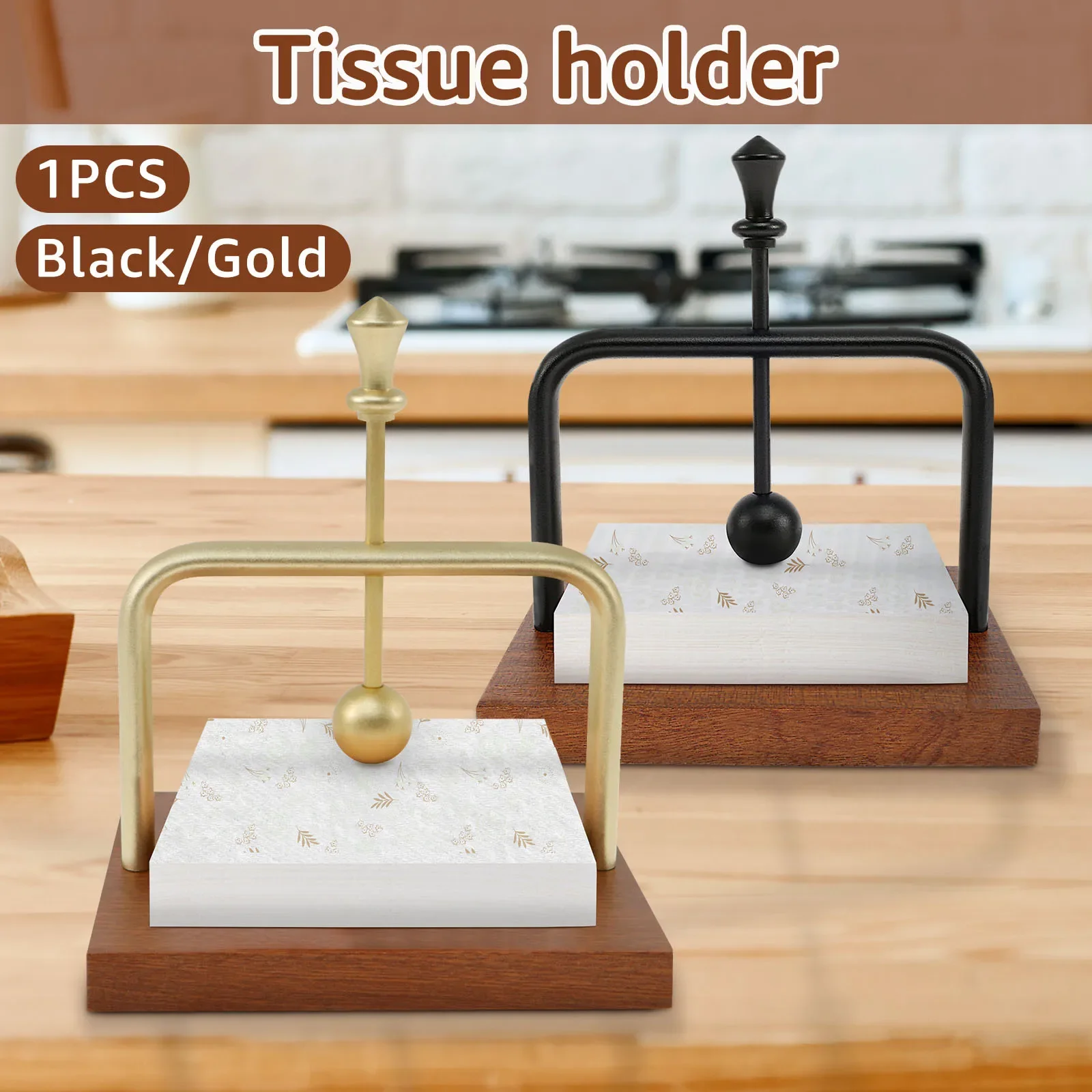 

Napkin Holder Wood Table Napkin Holder with Weighted Metal Arm Modern Cocktail Napkin Holder for Home Kitchen Office Restaurant