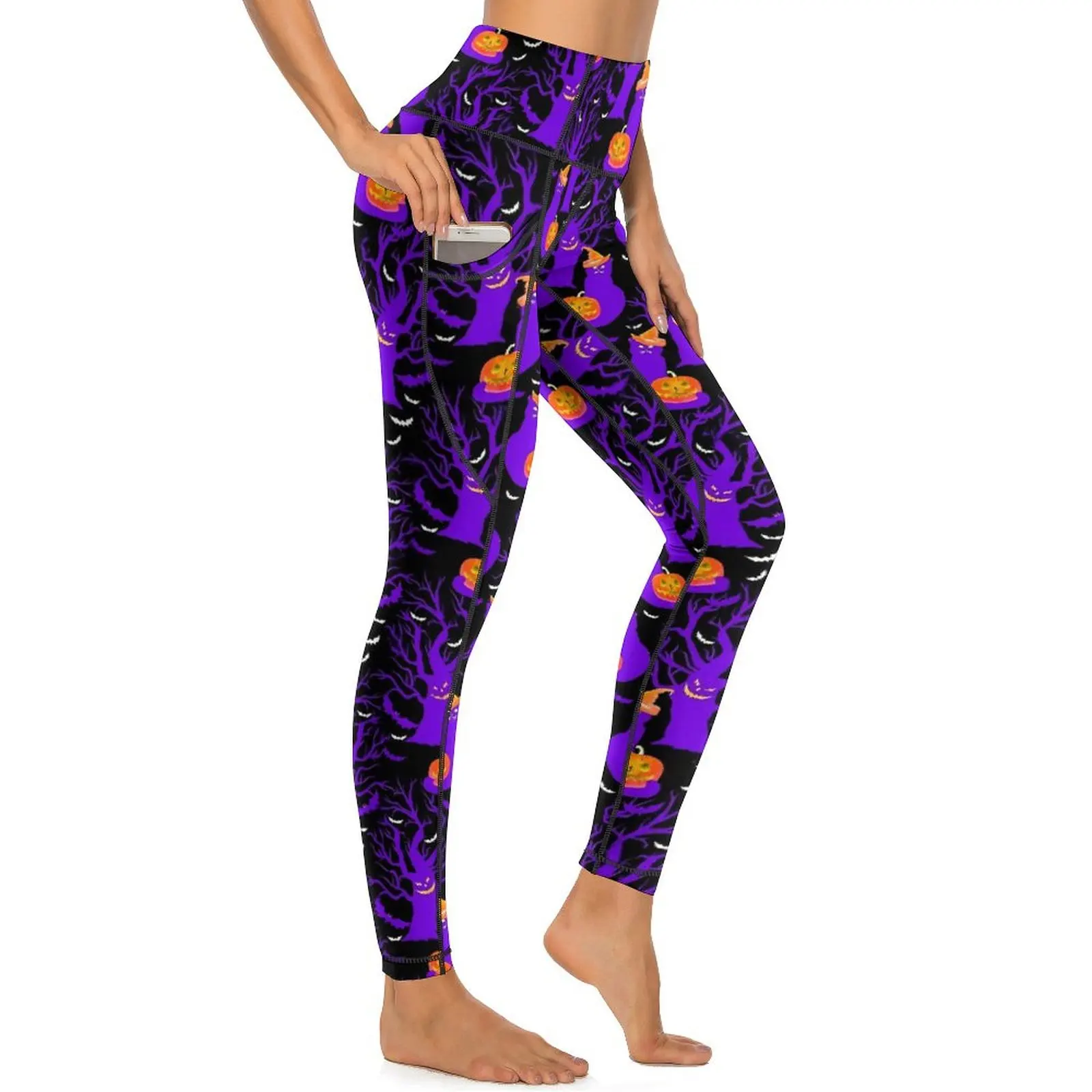 

Pumpkins Ghost Cat Leggings Happy Halloween Workout Gym Yoga Pants High Waist Cute Leggins Quick-Dry Custom Sport Legging Gift