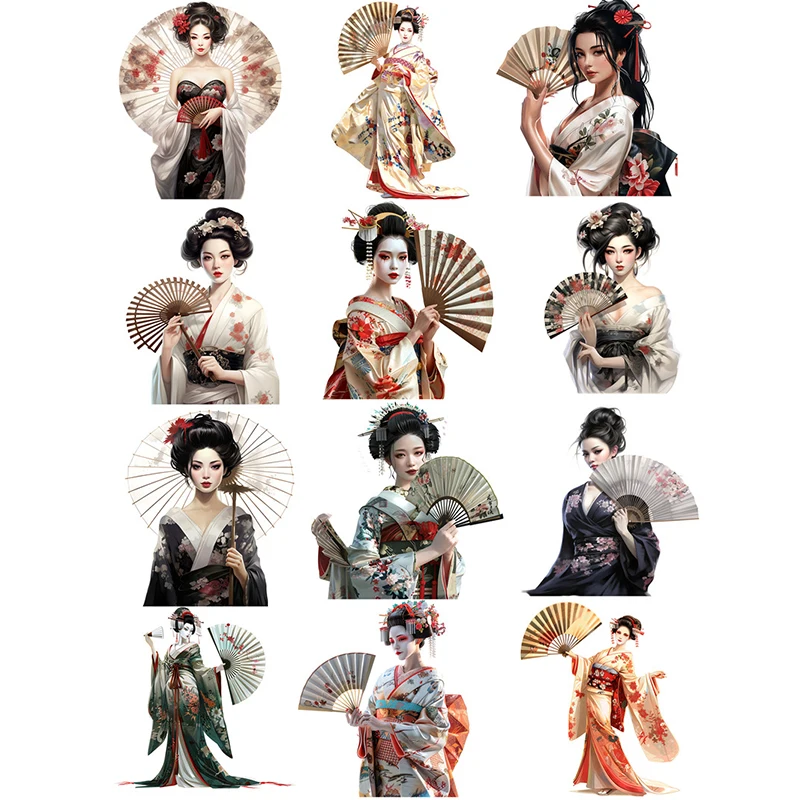 12Pcs/Pack Japanese Geisha Sticker DIY Craft Scrapbooking Album Junk Journal Decorative Stickers