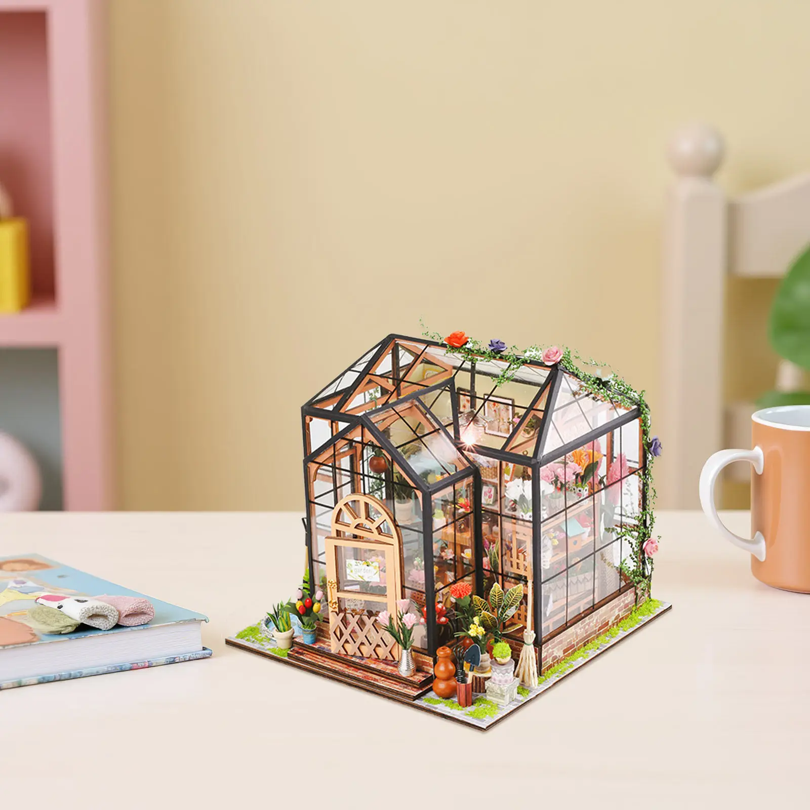 1 Set Kit DIY de Casa de Flores en Miniatura 3D, Rompecabezas de Invernadero Artesanal, Mini Kit Creativo de Casa de Jardín, Manualidad para Decoración del Hogar