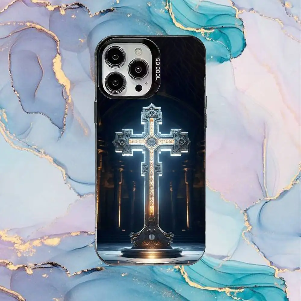 Чехол для телефона Orthdox Cross Icon для iPhone 17,16,15,14,13,12,11 Plus, Pro Max, черный матовый противоударный чехол Candy