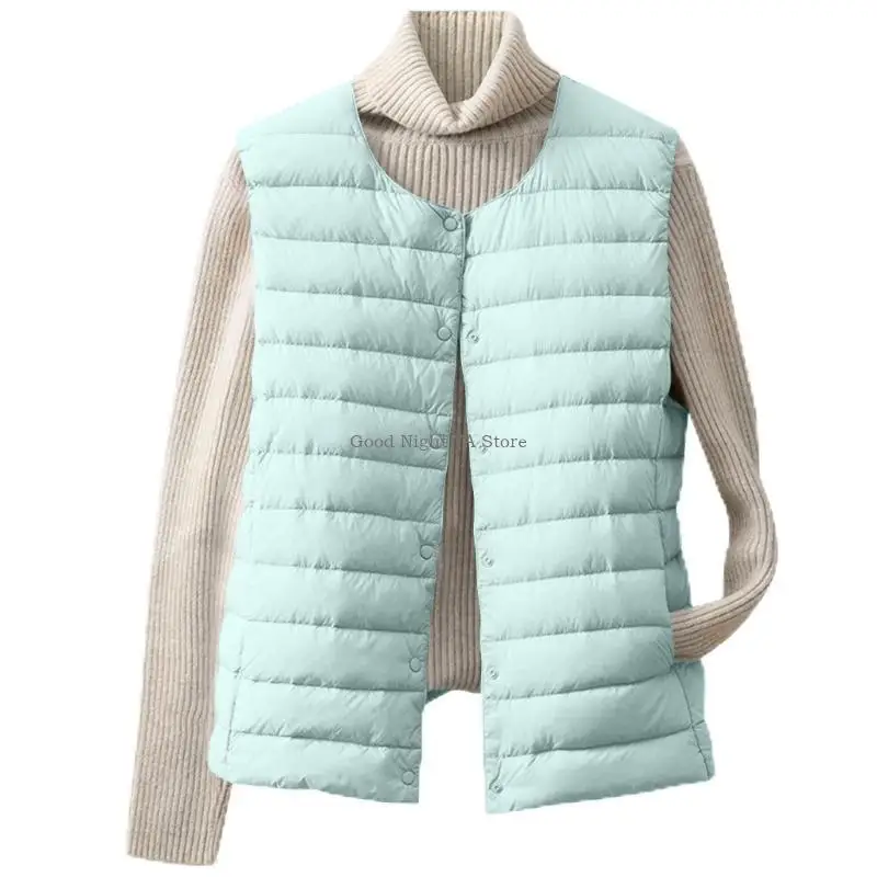 

Casual Women's Down Vest Quilted Sleeveless No Collar Short Warm for Daily Use
