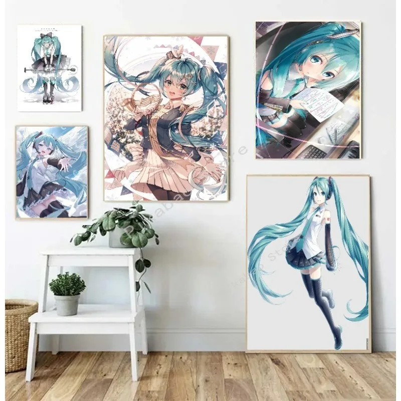 Virtual Idol H-Hatsunes M-MikU Poster Modern Art Mural Indoor Wall Sticker Bedroom Bedside Display Decorative Painting