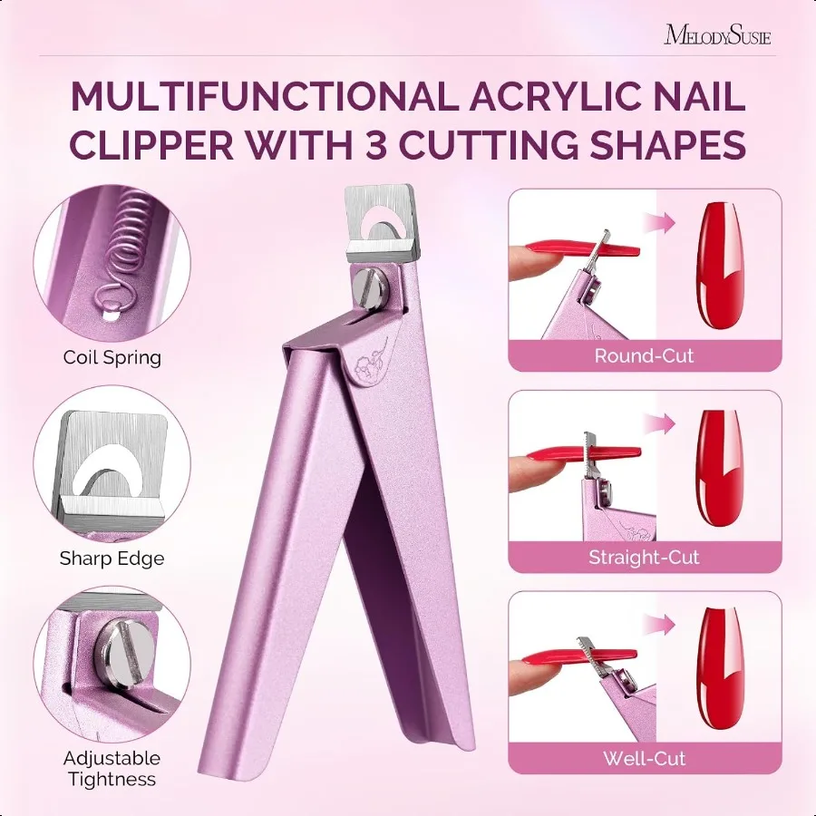アクリルネイルクリッパー4 in 1セット 調整可能なステンレス製ネイルクリッパー アクリルネイルチップ用 プロ用キューティクルニッパーカッターC