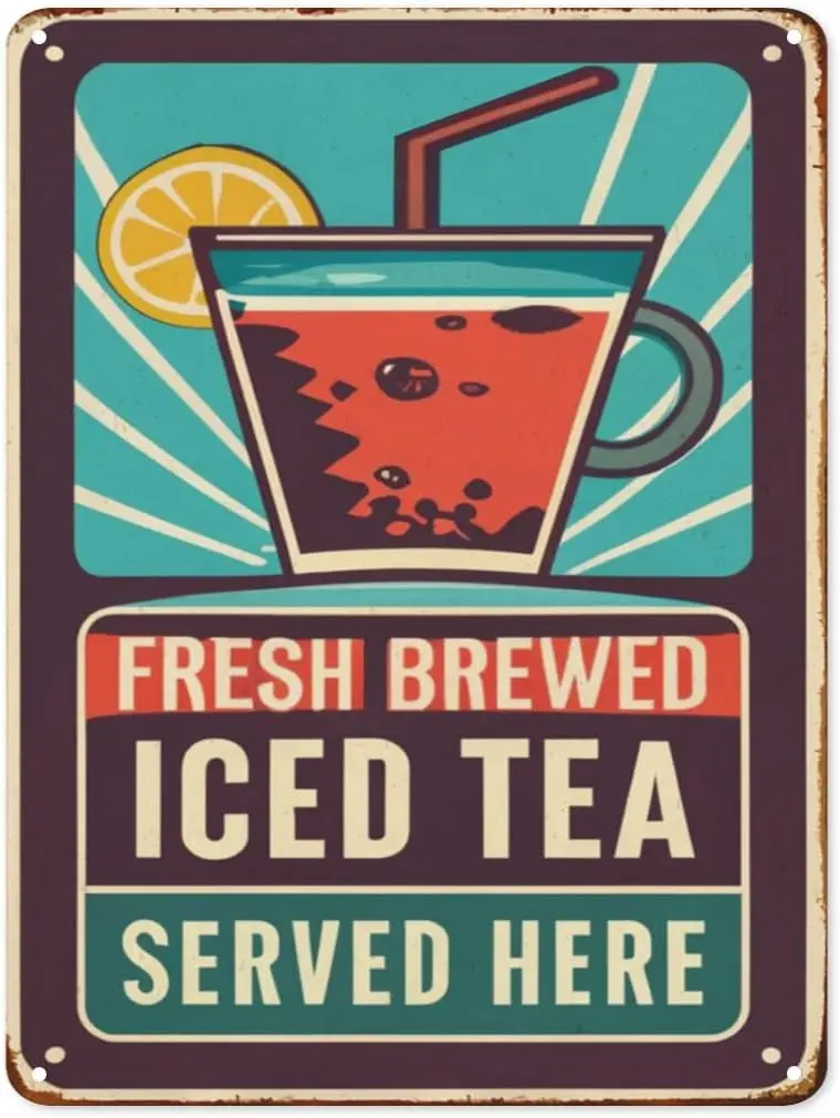 Delicious Food Menu Tin Sign Fresh Brewed Iced Tea Served Here Poster Tin Sign Desserts Vintage Metal Tin Signs for Home Kitchen