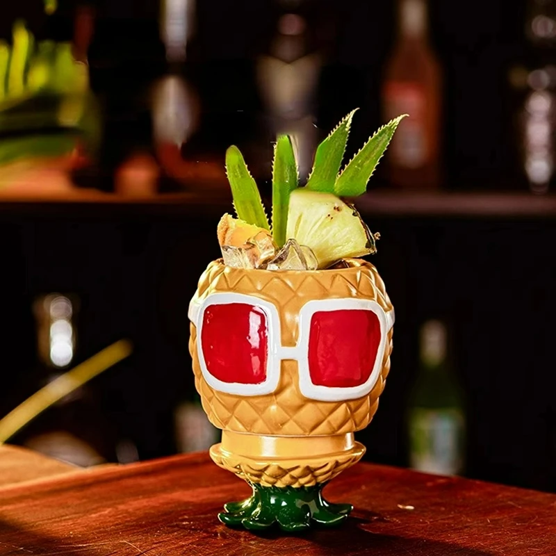 Hawaiian Pineapple Cups Creative Cocktail Glasses Cup Tiki Mugs Ceramic Mug With Lid Tiki Cups Funny Cup Bar Kitchen Accessories