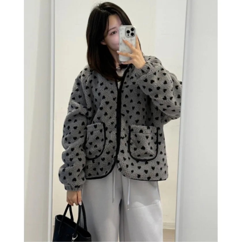 

Шикарное женское зимнее новое пушистое пальто Lazy Sle Fce Jaet в горошек, корейская хлопковая одежда для повседневного использования