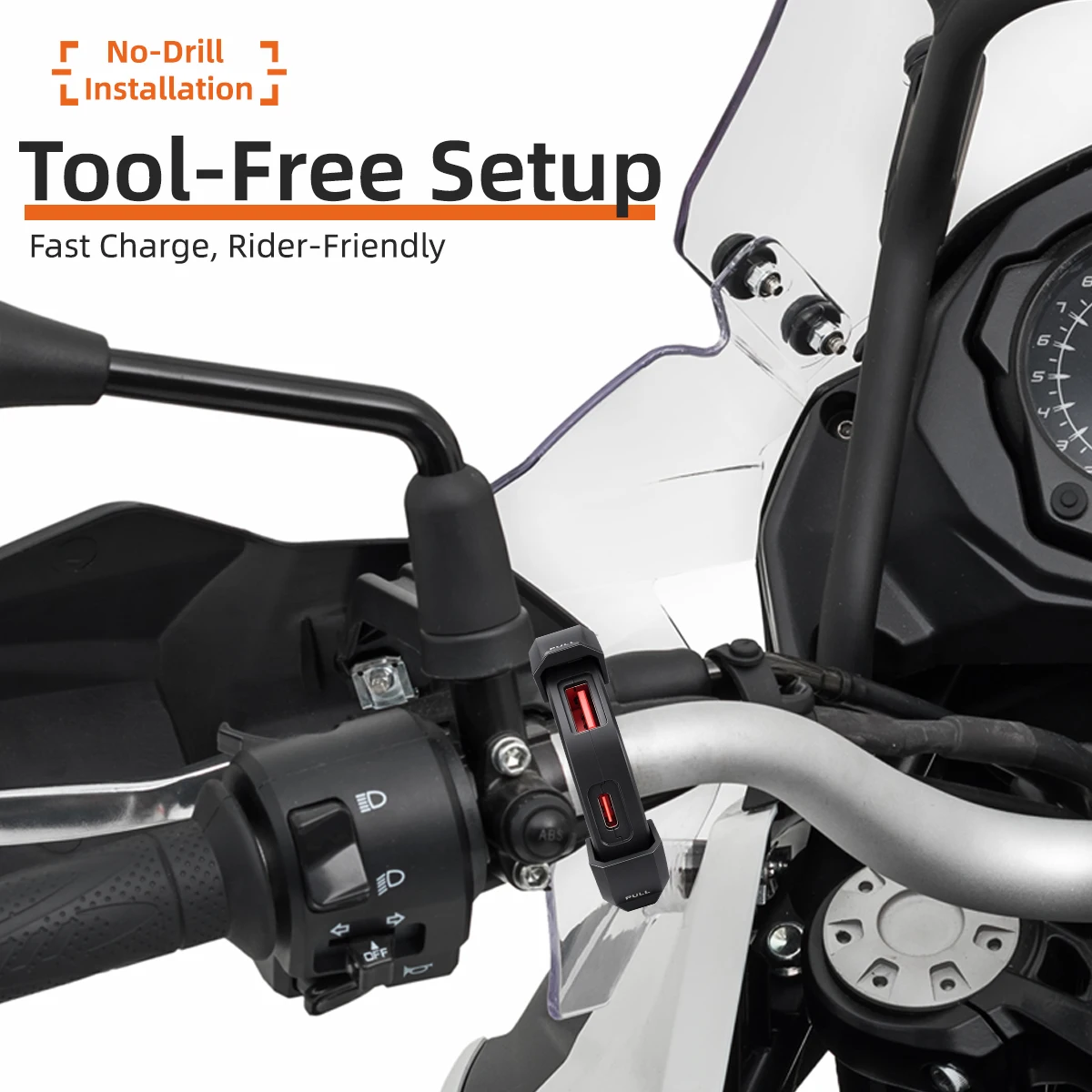 48W Motorcycle Phone Charger QC3.0 Dual USB Type-C Fast Charger Waterproof 12-24V Handlebar Mount Power Adapter for Moto 4