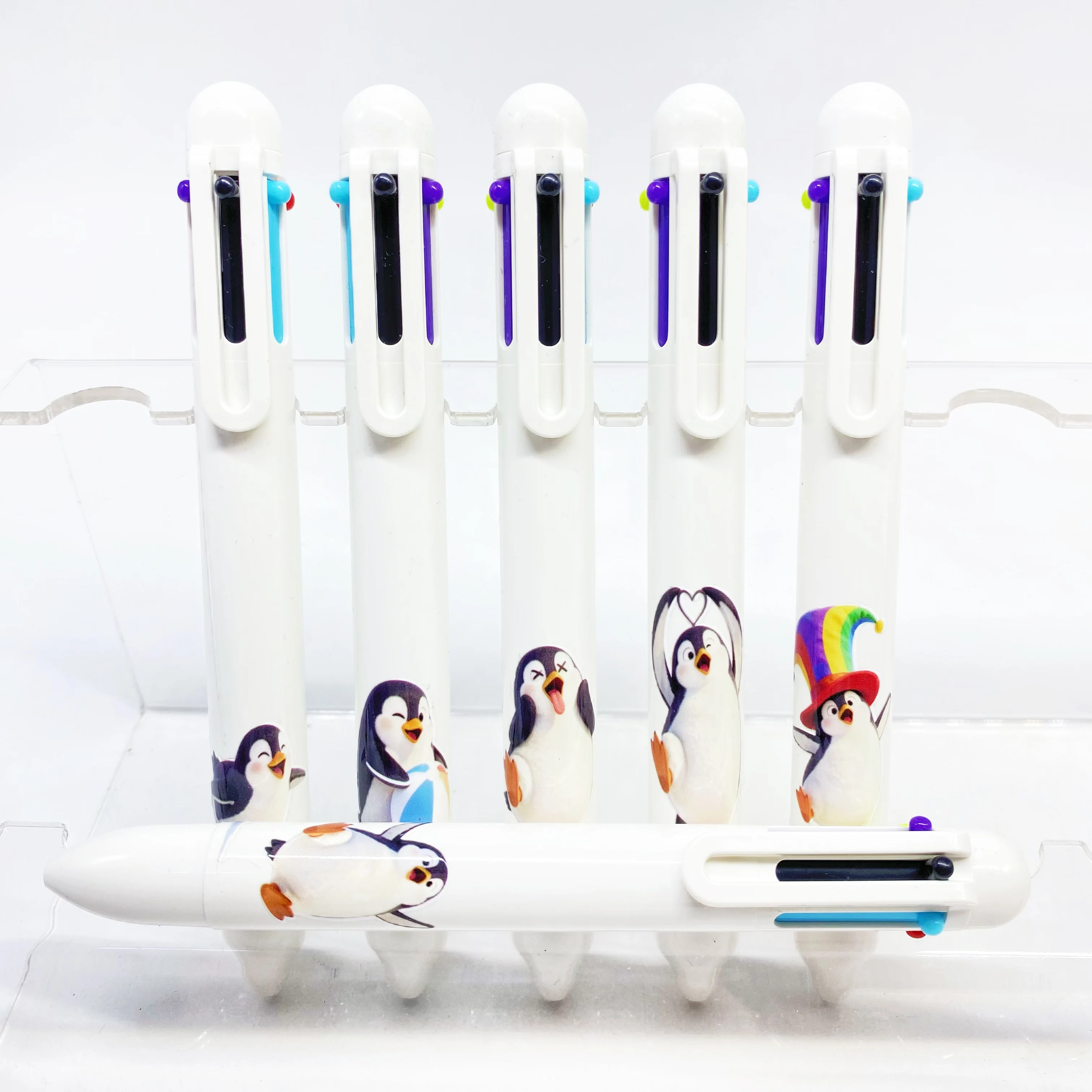 Trendy Penguin 6PCS/8PCS White Set Multicolor Ballpoint Pens Creative Student Writing Pens Office Supplies Practical Goodies