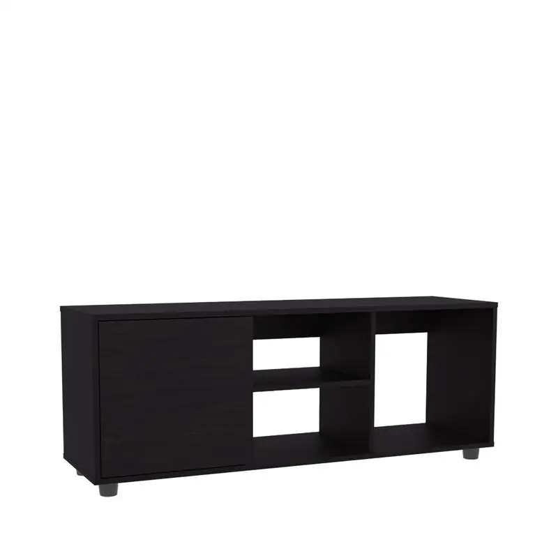 51" Wide TV Stand with 1 Door Cabinet, 4 Open Shelves, Cable Management for Living Room and TV Room - Black