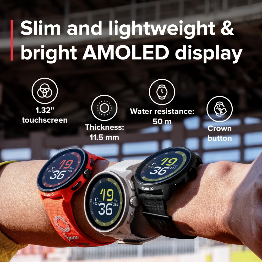 SUUNTO Run Sports Watch 1.32" AMOLED Touchscreen with Crown Button 12 Days Battery Life Wrist Heart-Rat Sleep Health Tracking