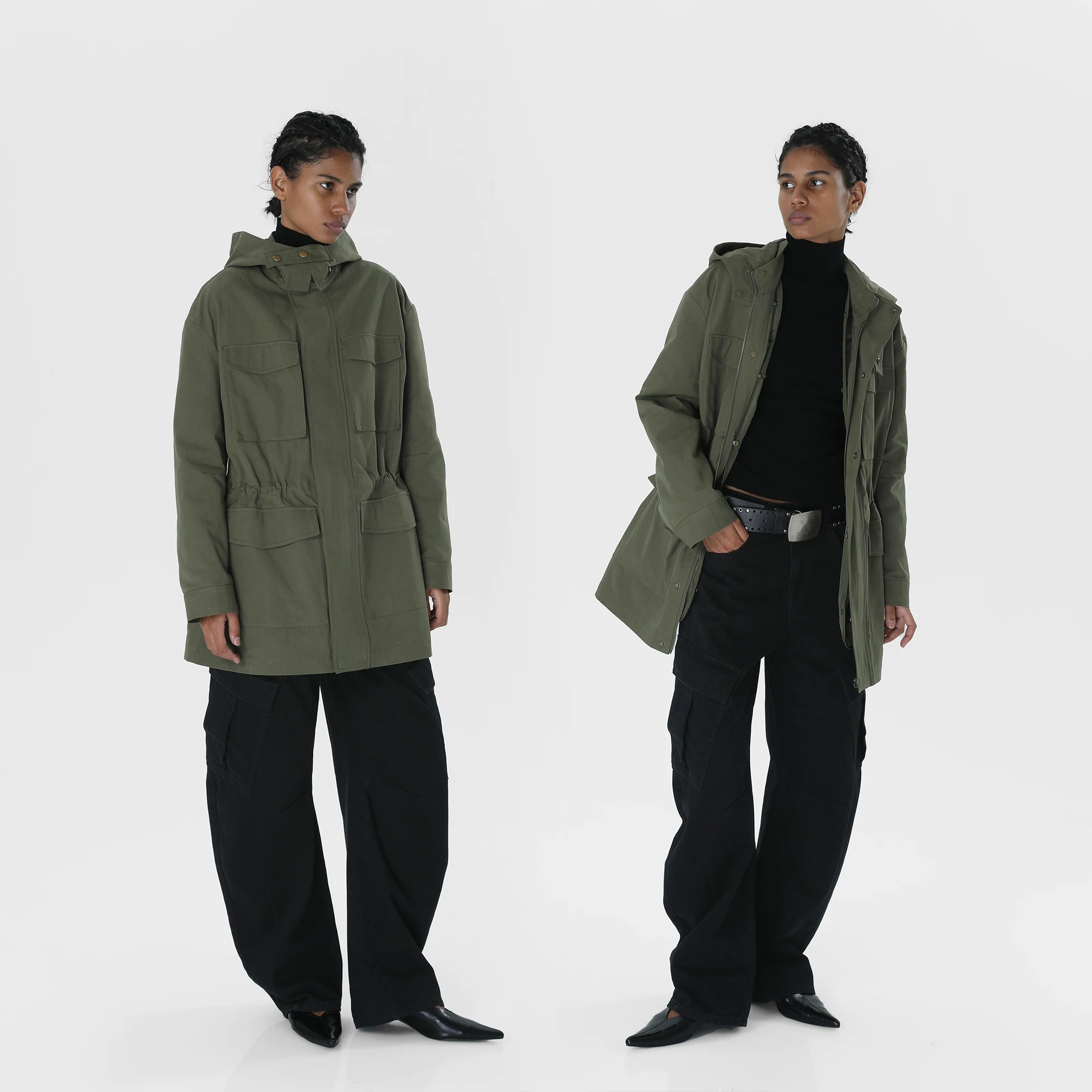 

Command N Casual Detachable Inner Military een Stand Collar Loose Four ket Mid-Length Cotton Jaet Coat