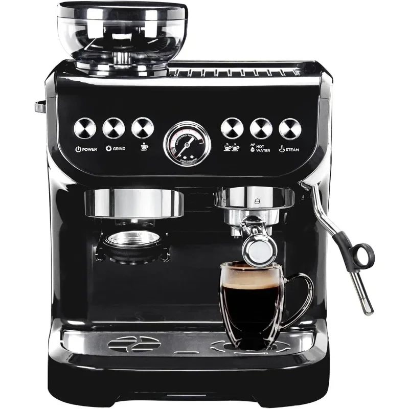 

Espresso Machine 15 Bar, Coffee Maker With Milk Frother Steam Wand, Built-In Bean Grinder, Combo Cappuccino Machine