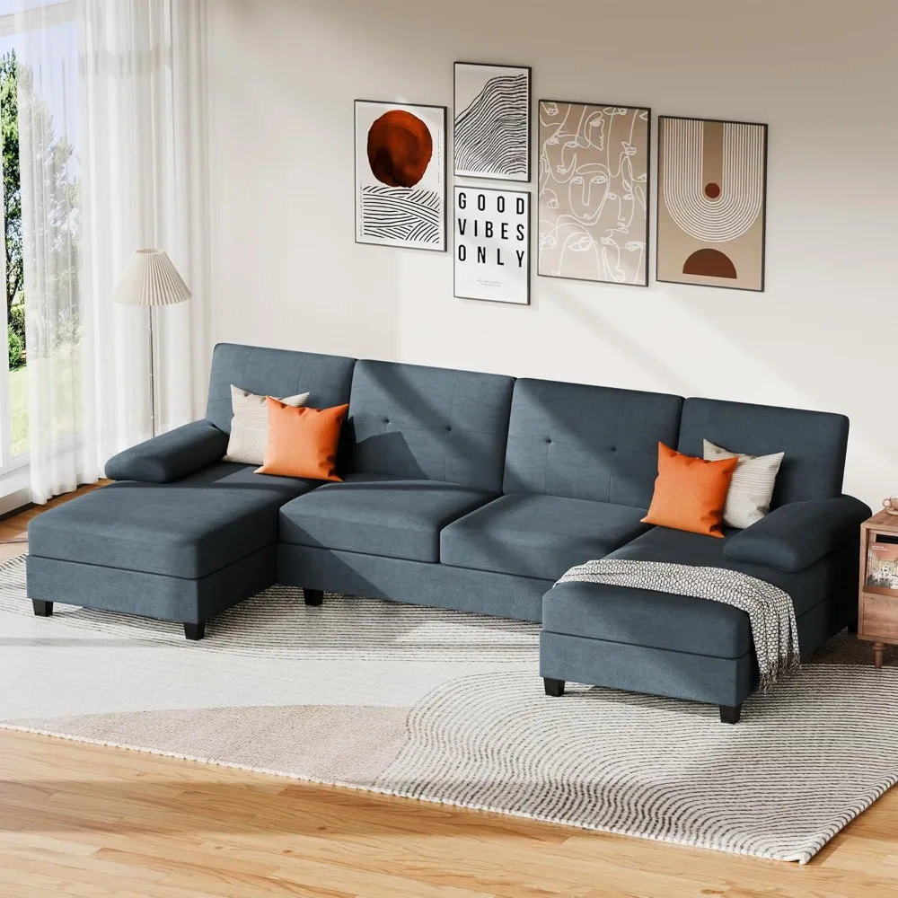

"U-Shaped 4-Seat Modular Sofa in Dark Grey for Living Room"