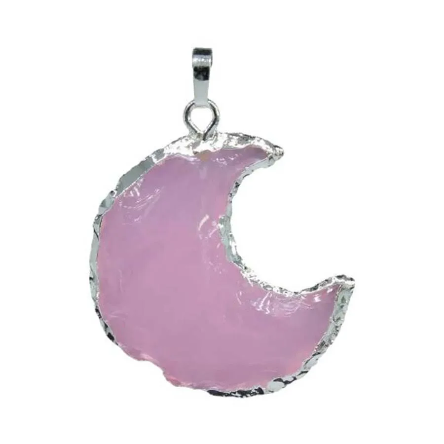 

Crystal Crescent Moon Stone Pendant For Necklace Earring DIY Natural Rose Quartz Obsidian Opal Pentagram Arrows Pendants Making