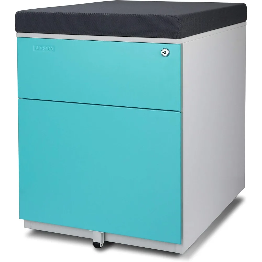 

FC-S102BL Полностью собранный современный металлический мобильный шкаф для документов Soho с 2 ящиками и подушкой для сиденья, белый/квадратно-синий/серый (сиденье C)