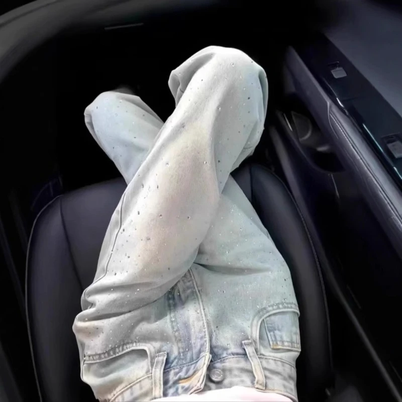 

2025 Early Spring Women's Rhinestone Jeans | Artisan Straight Leg Wide Pants, High Waist Slim Fit Floor Length Trousers