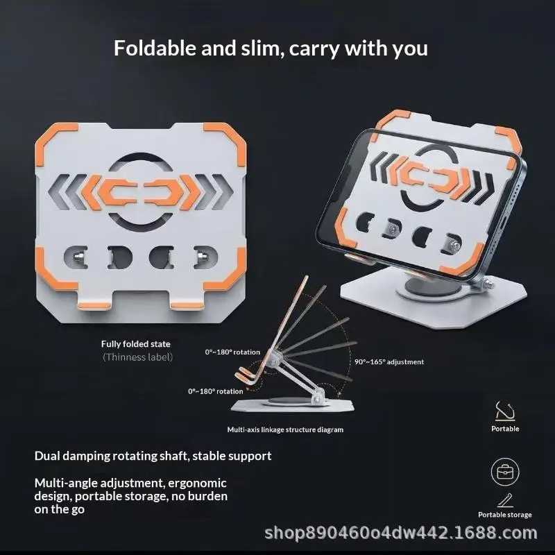 Foldable Tablet Stand Height-Adjustable 360° Rotating Cellphone Holder Anti Slip Heat Dissipation Tablet Riser Gaming Use