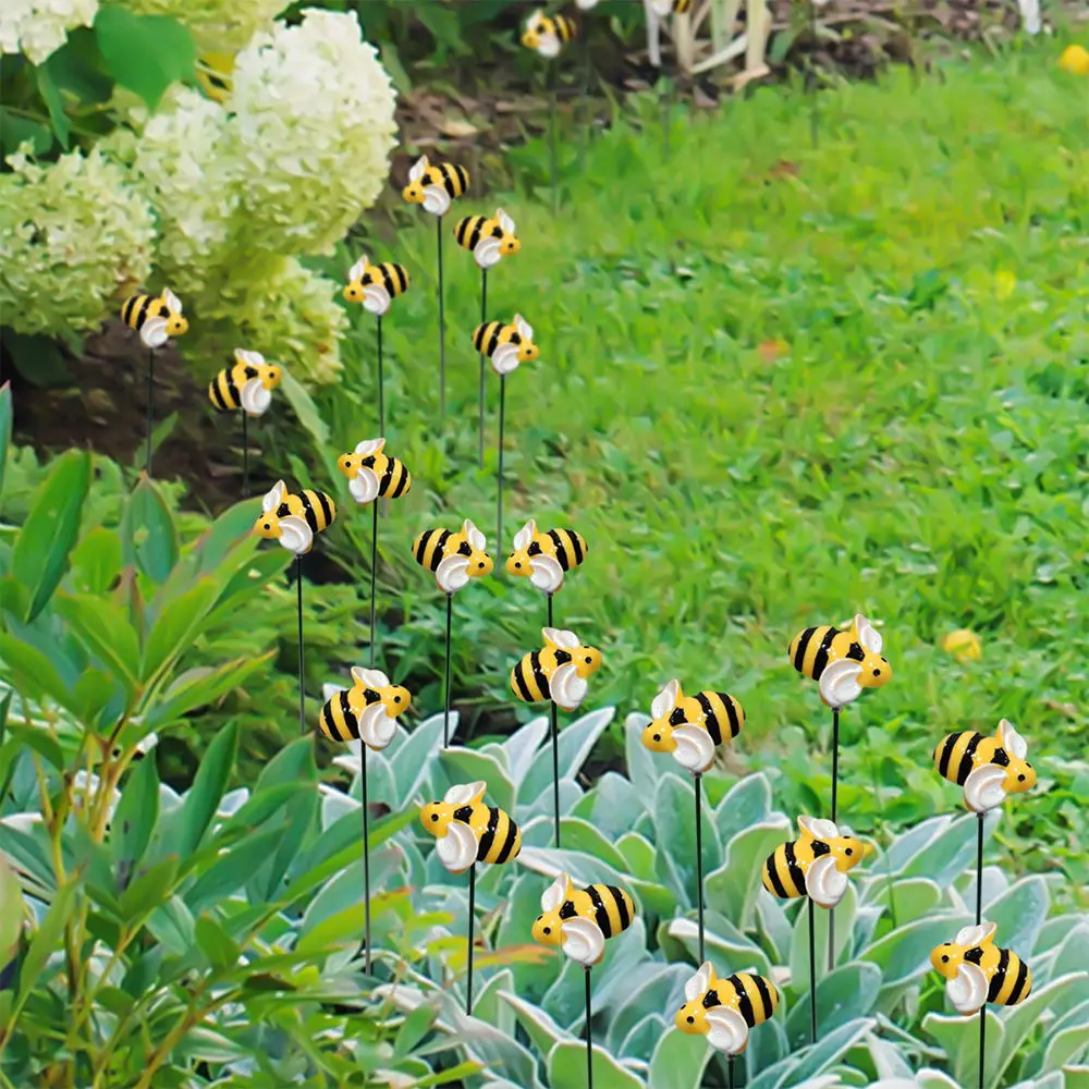 

10Pcs Bee Garden Stakes Yard Art Ornaments Lawn Pathway Ornaments Waterproof Flower Pot Decoration