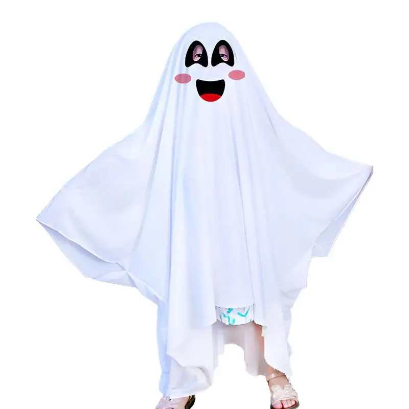 Ghost Costume For Kids White Ghost Halloween Poncho Cosplay Outfits For Boy Girl Halloween Fancy Dress Ghost Costume For Boy