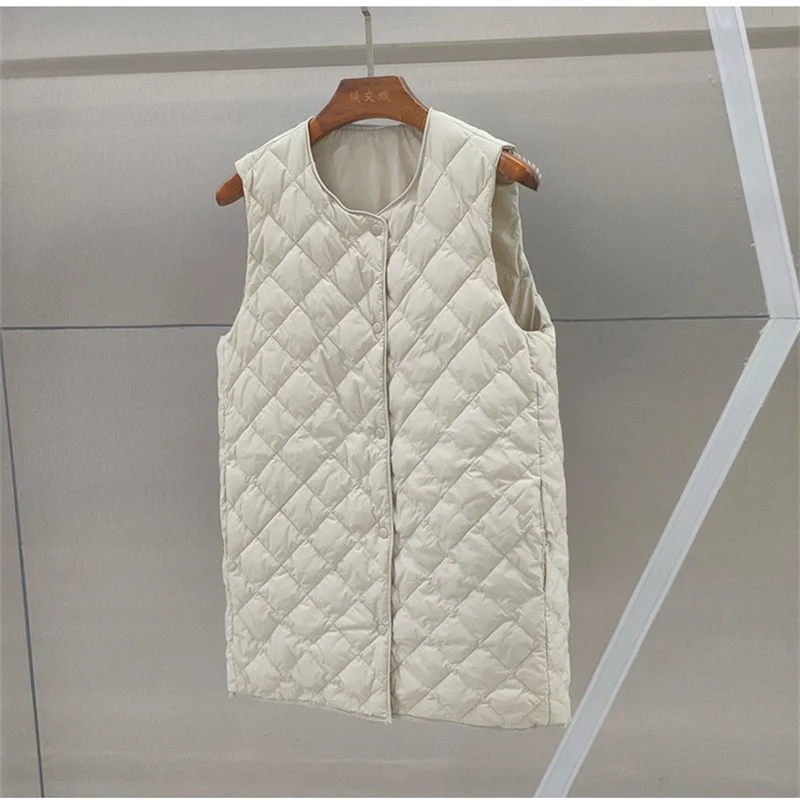 Giacca invernale in piumino d'anatra bianco sottile ultraleggero da donna Gilet in piumino con reticolo rombico Parka da donna senza maniche corto