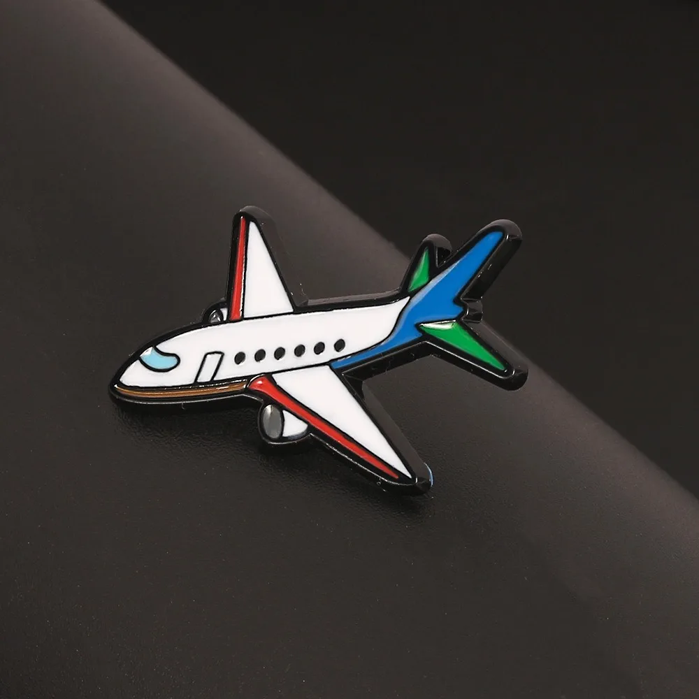 Creative Cartoon Airplane Lapel Pin Airliner Funny Metal Enamel Badge Retro Simple Letter Aircraft Brooch Backpack Decor