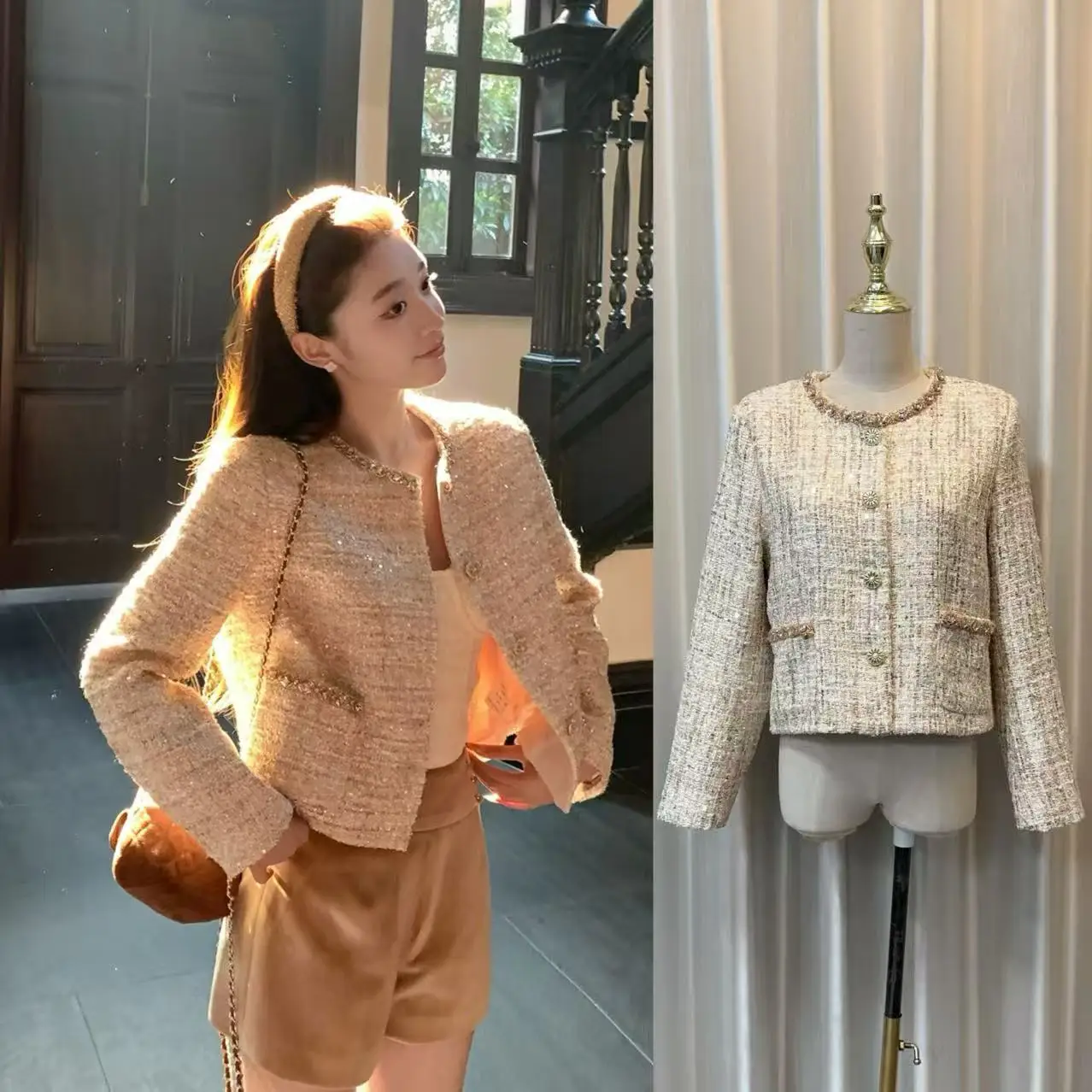 Princess Tweed Fragrance Jacket Round Neck Slimming Temperament Winter Women Coats