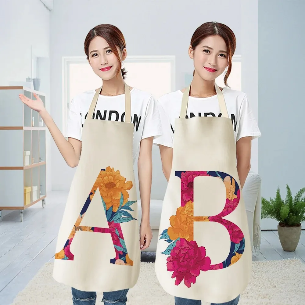 Colorful letter flower pattern kitchen apron for hostess hairdresser female kitchen apron home kitchen supplies