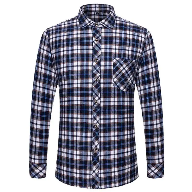 Men's Pure Cotton Flannel Long Sleeve Single Pocket Casual Plaid Thick Soft Cozy Brushed Shirts Blouse Men Clothing