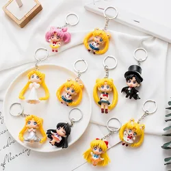 Anime Car Keychain Sailor Moon Cute Keychains Luna cat Schoolbag Pendant Tsukino Usagi Chaveiro Charm Girl Birthday Gift
