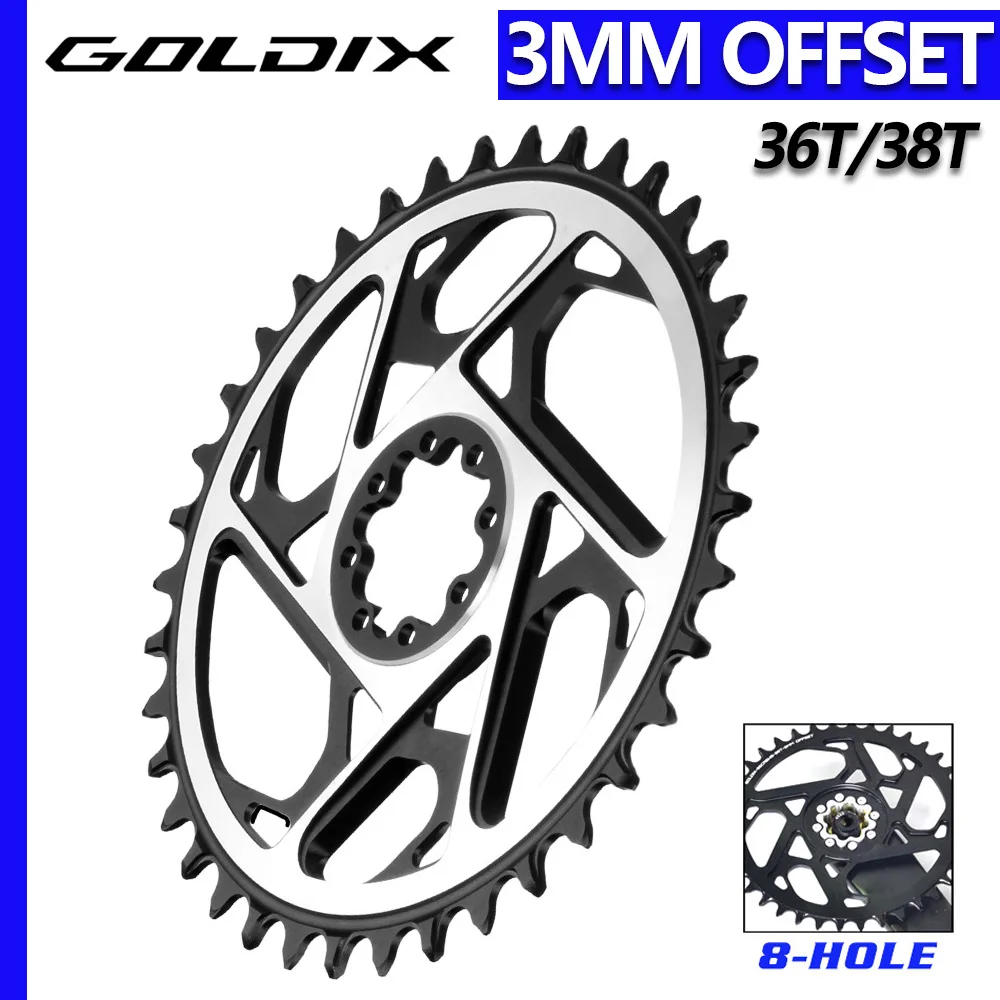 GOLDIX 3mm Offset Chainring 8 Bolt Aluminum CNC Hollow 36T 38T Direct Mount Chainring Narrow Wide for SRAM ETAP AXS KRAFT RED