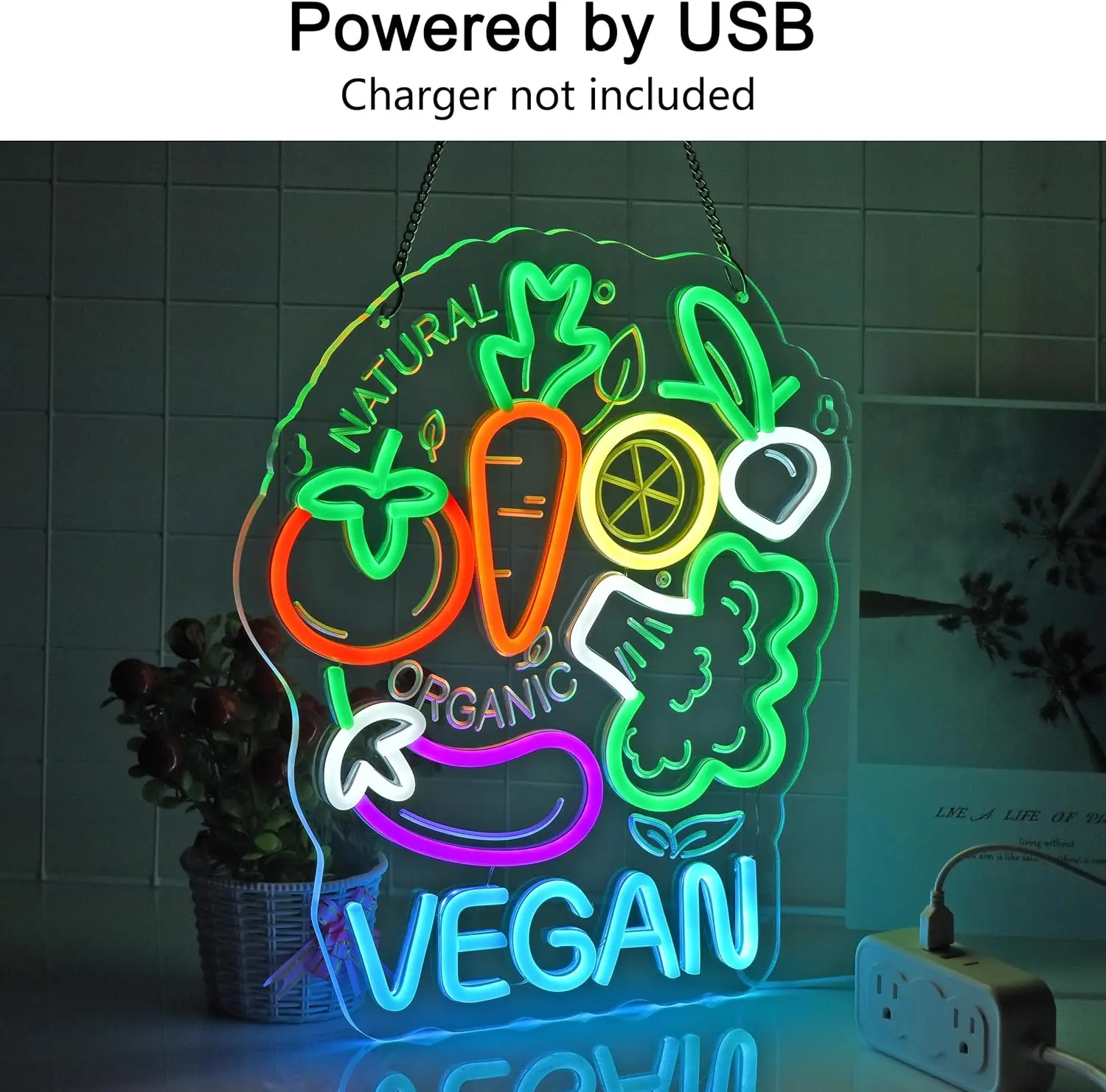 Vegan Neon Sign LED Neon Light Wall Art Decor for Business Restaurant Shop Store Bar Cafe Party Home Gift for Friend USB Powered