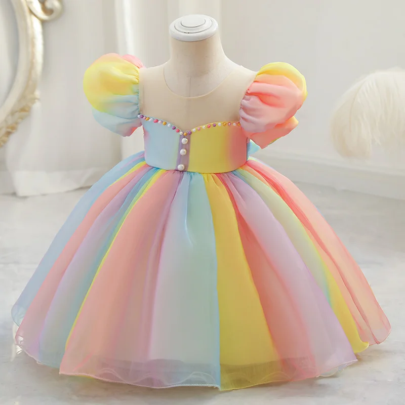 Children\'s dress color court style puffy sleeve gauze dress Full birthday dress dress elegant and sweet #W004