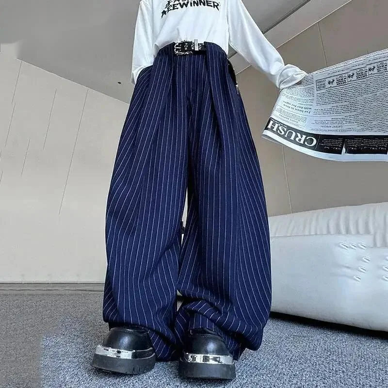 

New Korean Style Men Casual Pants Striped Curved Knife Solid Color Wide Leg Bottom Trendy Male Fashionable Trousers 9WBUN5