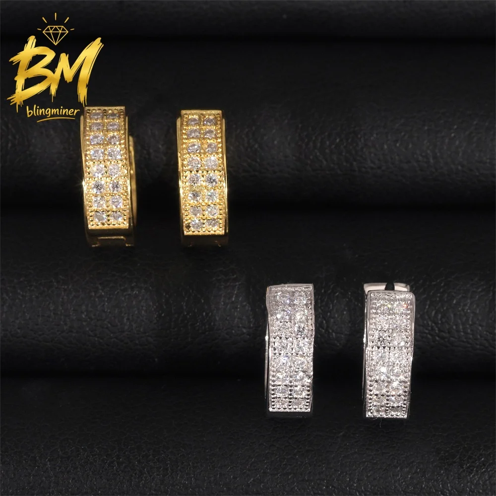Blingminer Hip Hop Hoop S925 Silver VVS Moissanite Earrings For Men Women Ear Studs Jewelry Pass Diamonds Tester Free Shipping