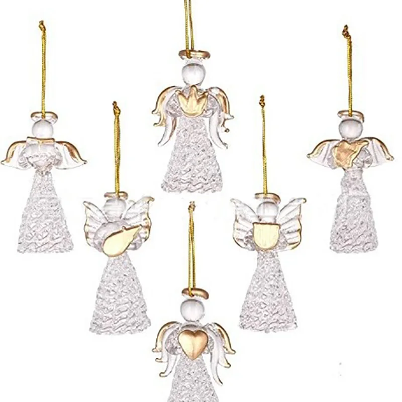 Source Manufacturer Supplies 6Pcs/Set Glass Brushed Different Angels For Christmas Tree Pendants Decorative Kids Birthday Gifts