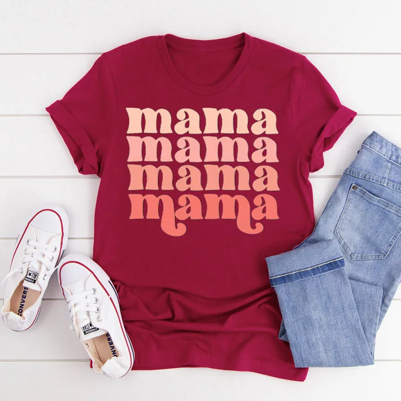 Retro Mama  tacked Mama Short Sleeve Top Tees O Neck Fashion 100% Cotton goth y2k Streetwear harajuku kawaii Drop Shipping