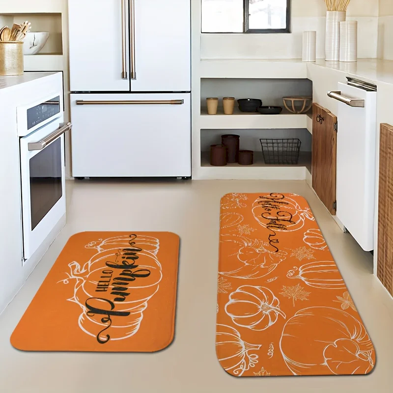 VIKAMA Halloween Orange Pumpkin Thread Carpet Entrance Non slip Carpet Autumn Harvest Floor Mat Home Decoration