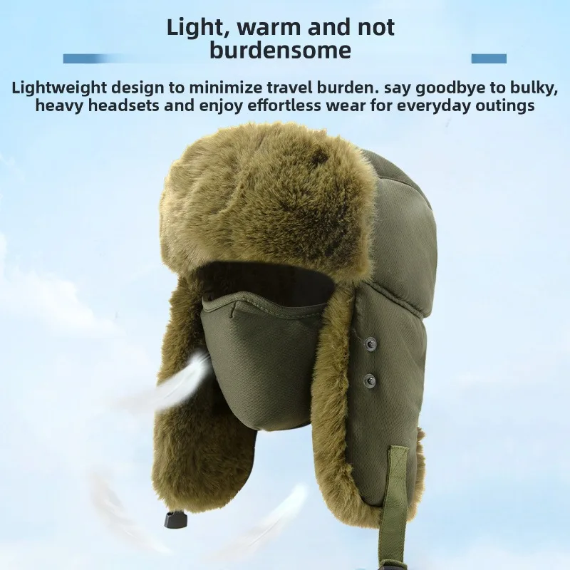 Winter Outdoor Plush Warm Lei Feng Hat Ear Protector Men Women Camouflage Windproof Pilot Locomotive Hat Thermal Fleece Skiing