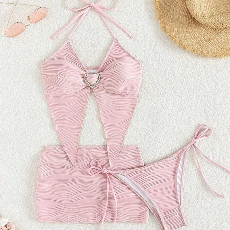 Nuovo costume da bagno femminile bikini sexy costume da bagno a tre pezzi a vita alta