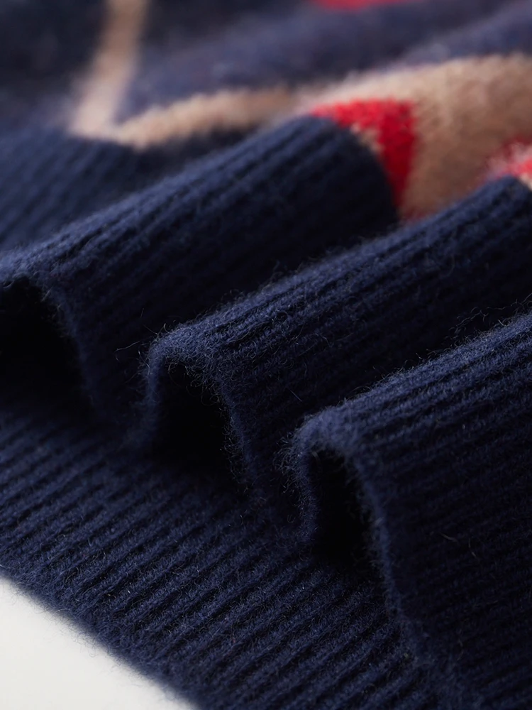 เสื้อสเวตเตอร์ไหมพรมขนแกะเมอริโนแท้ 100% สำหรับผู้ชาย รุ่นใหม่ ฤดูใบไม้ร่วง ฤดูหนาว คอทรงโอ หนานุ่ม สไตล์เรโทร ลายแจ็คการ์ด  ใส่สบาย อบอุ่น