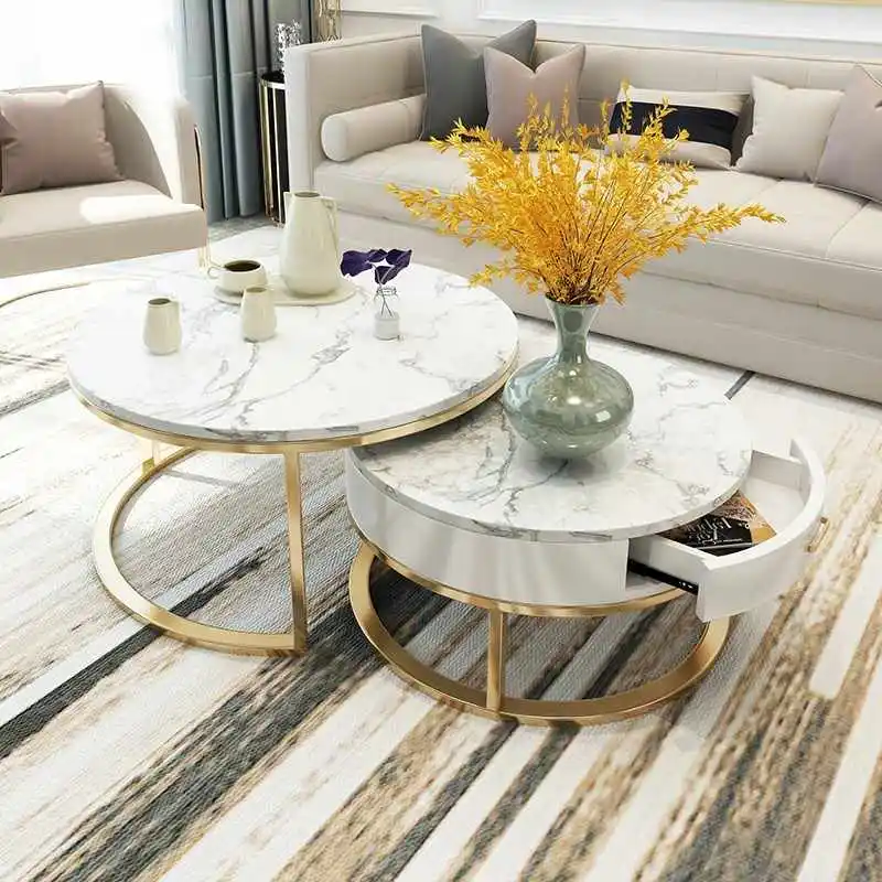 Modern Round Marble Coffee Table High Quality Living Room Furniture with Stone Panels for Home Use
