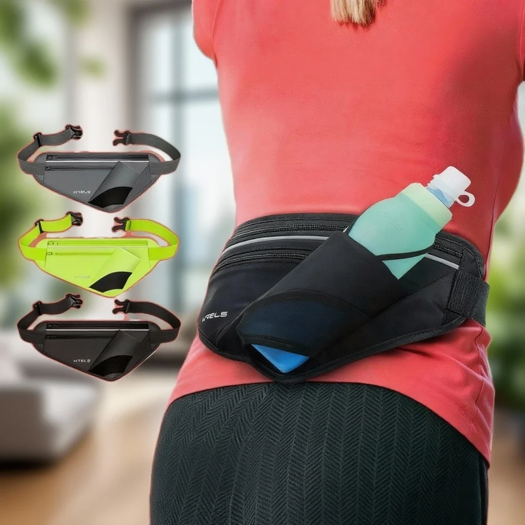 

WRELS Adjustable Running Belt with Water Bottle Holder Reflective Hydration Waist Pack for Hiking Jogging Unisex