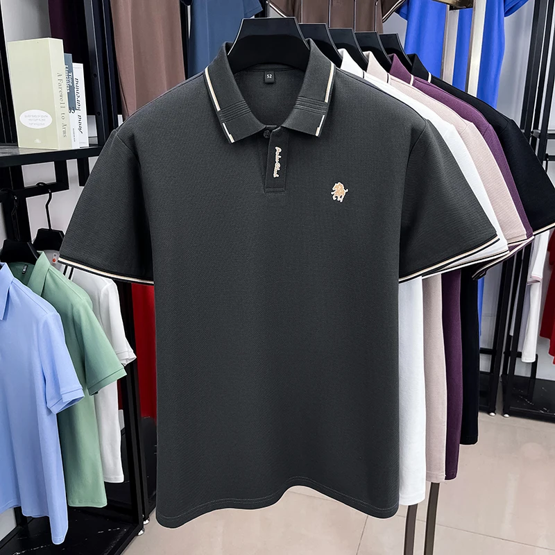 أزياء العلامة التجارية المهر المطرزة قصيرة الأكمام قميص بولو الرجال الصيف 100% القطن الخالص الراحة الراقية الأعمال تي شيرت غير رسمي