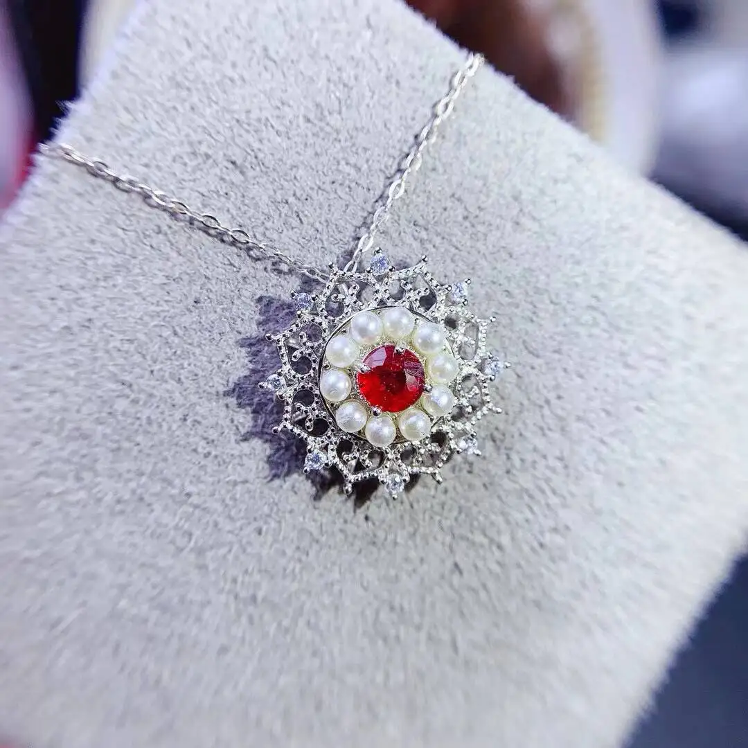 KJJEAXCMY New Jewelry Natural Women's Ruby Pendant 925 silver inlay Colorful and splendid Crystal pure fire flash explosion