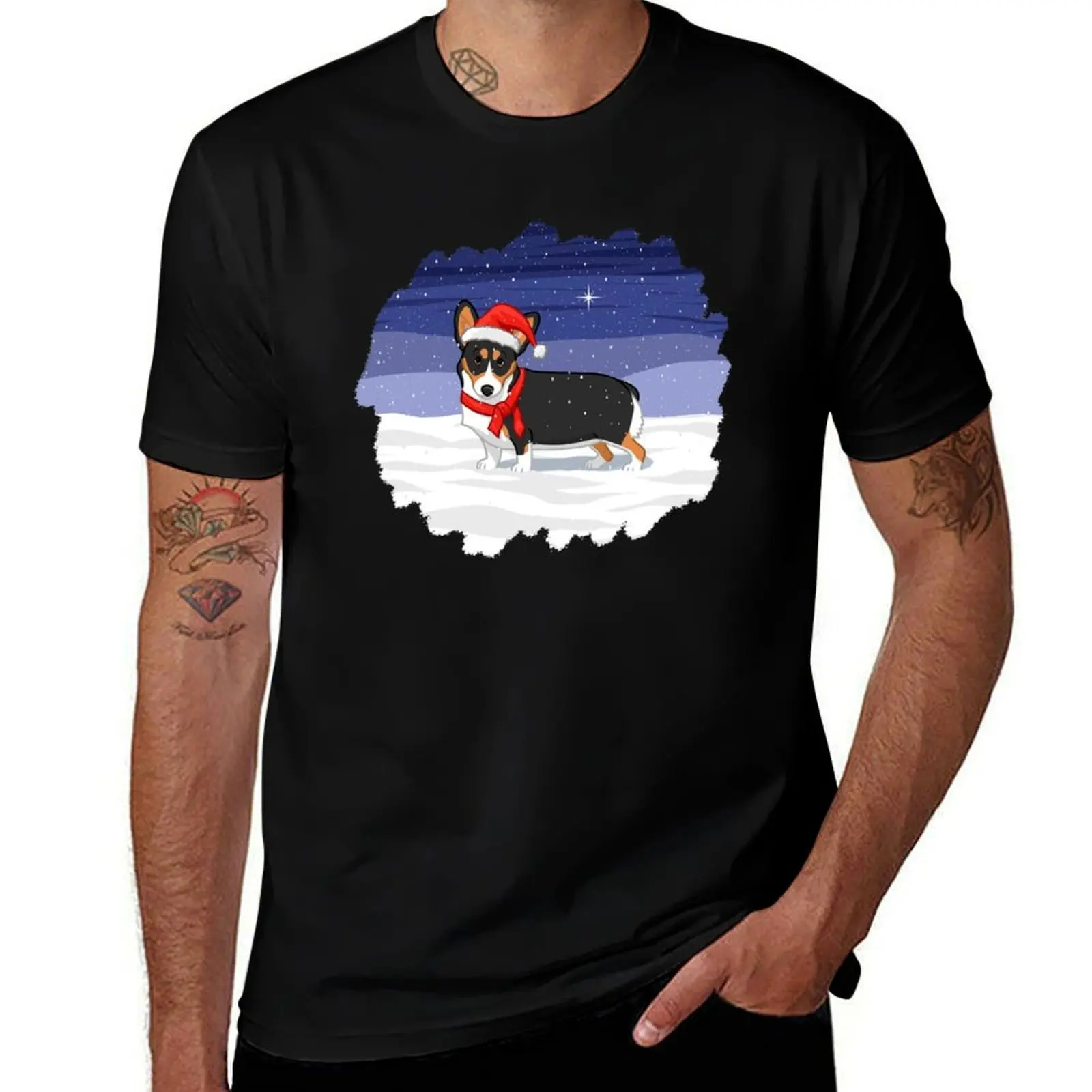 Cute Pembroke Christmas Corgi In Santa Hat T-Shirt High Elasticity Sports Tee Shirt T-Shirt