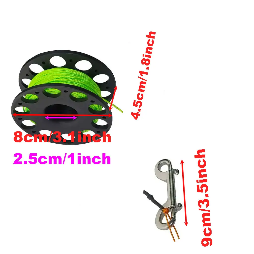 30M Scuba Diving Spool Finger Reel with Stainless Steel Double Ended Hook SMB Tech Snorkeling Equipment Cave Wreck Guide Line