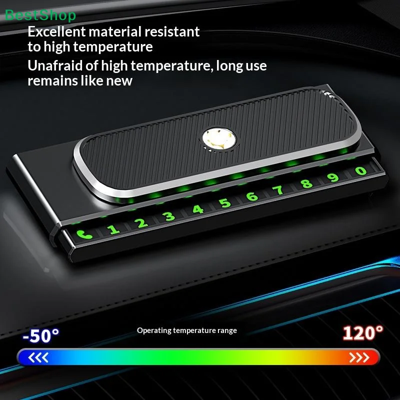 ♤Luminous Flip-Cover Parking Number Card, Privacy Protection Temporary Car Phone Number Plate with Sliding Hidden Cover